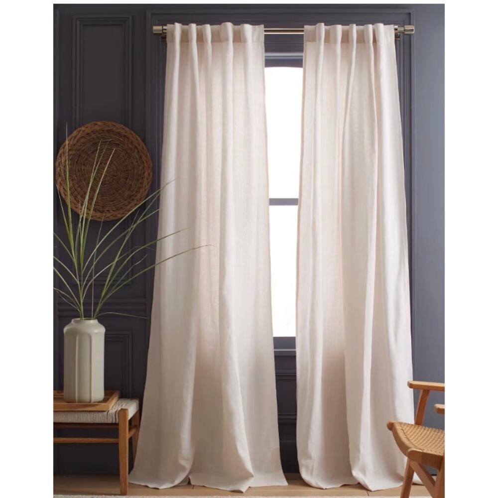 Quince European  Heavy Linen Luxury Light Filtering Curtain 48X96 White #41